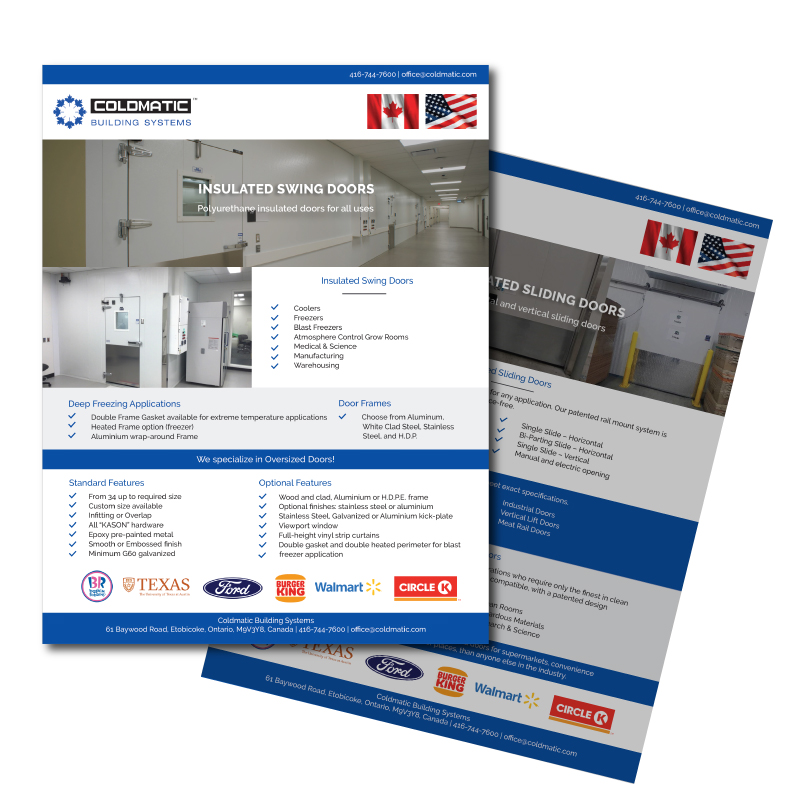 Sell Sheet Design - Coldmatic Building Systems by Jessica Design and Bare Bones Marketing.