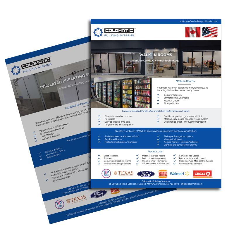 Coldmatic Building Systems - Sell Sheet Design by Jessica Design and Bare Bones Marketing.