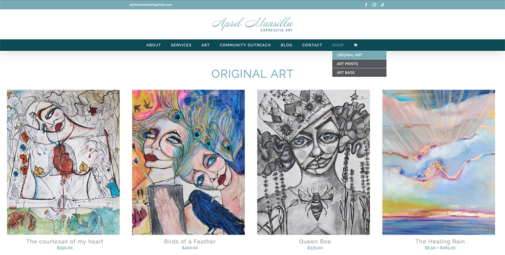 April Mansilla Expressive Art - WordPress Website e-commerce by Jessica Design.