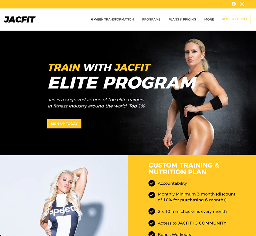 Jacfit - Elite Programs, Wix Website Design by Jessica Design.