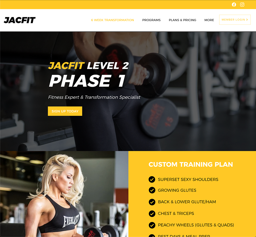 Jacfit - Level 2 Phase 1 Programs, Wix Website Design by Jessica Design.