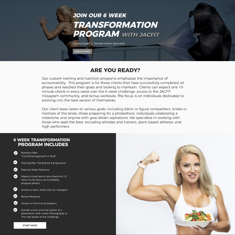 Jacfit - 6 week transformation, wix website design by Jessica Design.