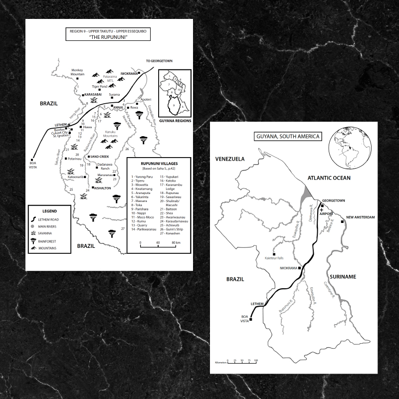 Book Illustration - Guyana, South American map by Jessica Design.